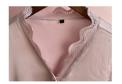 Pajama Lady Ice Silk Long Sleeve Plain Lace