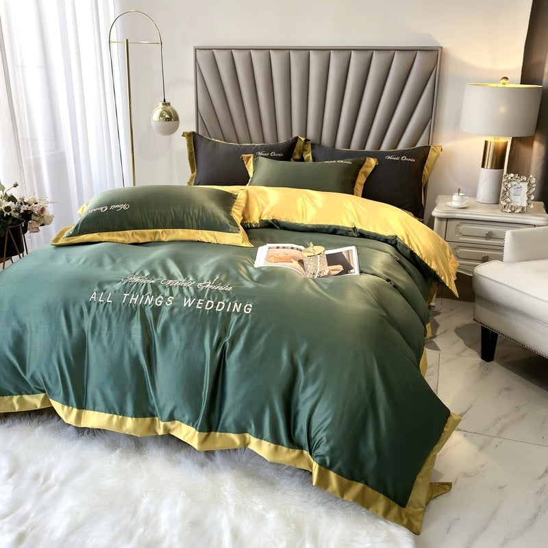 Sleeping Naked Silk Bed Four-piece Ice Silk Smooth