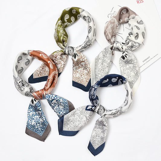 Retro Square Block Cashew Small Silk Scarf
