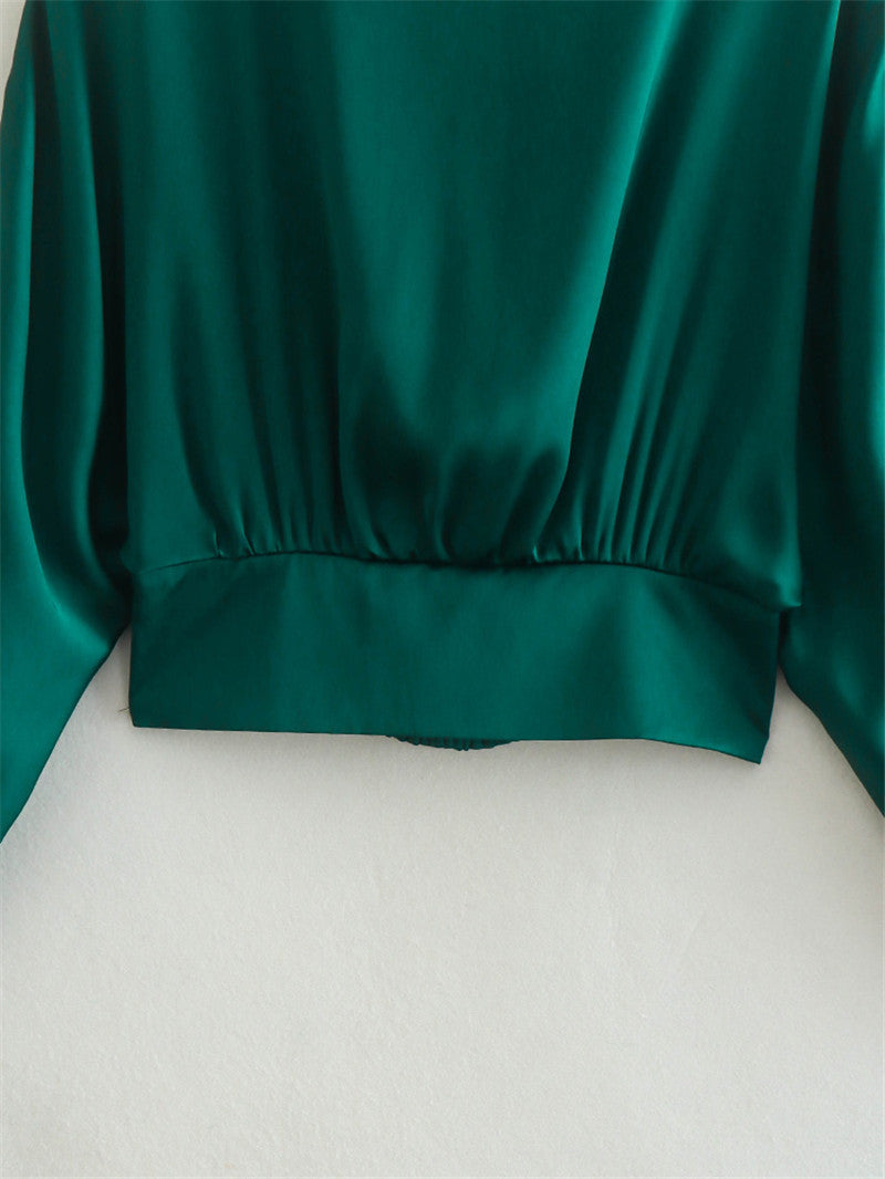 Women's Silk Shirt With Knot Decoration Skirt Suit
