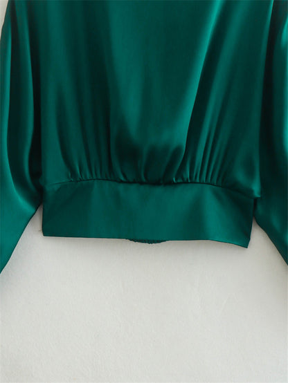Women's Silk Shirt With Knot Decoration Skirt Suit