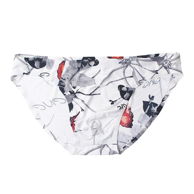 Seamless Ice Silk Men's Briefs Printed One-piece Underwear