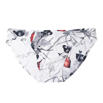 Seamless Ice Silk Men's Briefs Printed One-piece Underwear