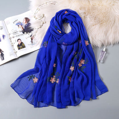 Women's Wrinkle Embroidery Silk Scarf Fashion