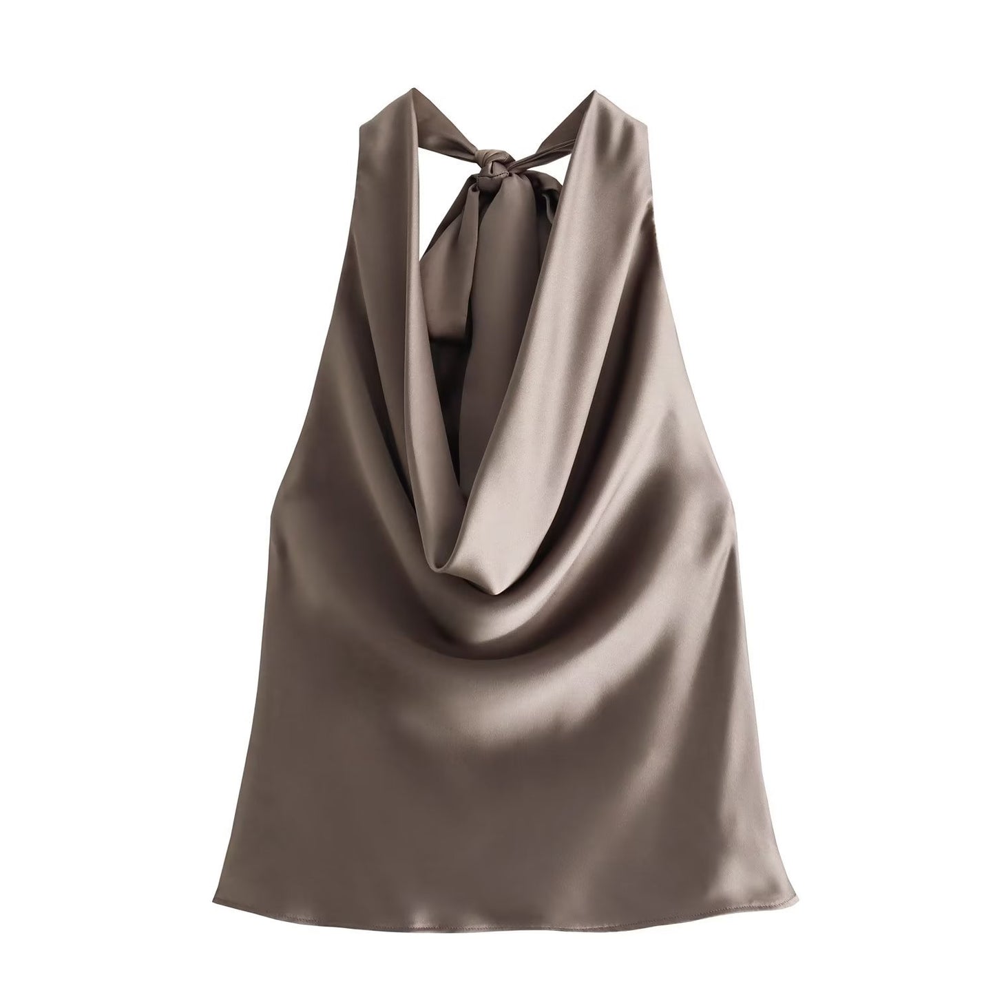 Women's Elegant Silk Satin Texture Hanging Collar Top
