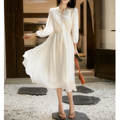 Embroidered Light And Elegant Imitation Mulberry Silk Dress Ladies