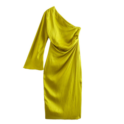 Asymmetric Silk Satin Split Dress