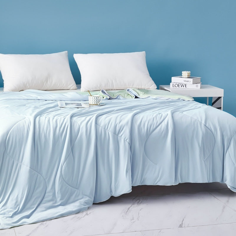 Pure Color Cool Silk Summer Blanket Airable Cover Single Double Summer Ice Cream Ice Silk Summer Quilt Machine Washable Thin Duvet