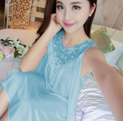 Ladies Sexy Sling Silk Thin Silk Lace Nightdress