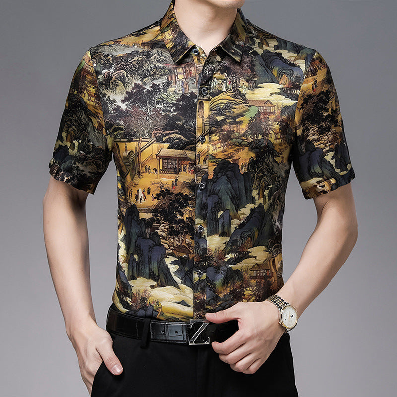 Chinese Style Silk Satin Shirt Short Sleeve
