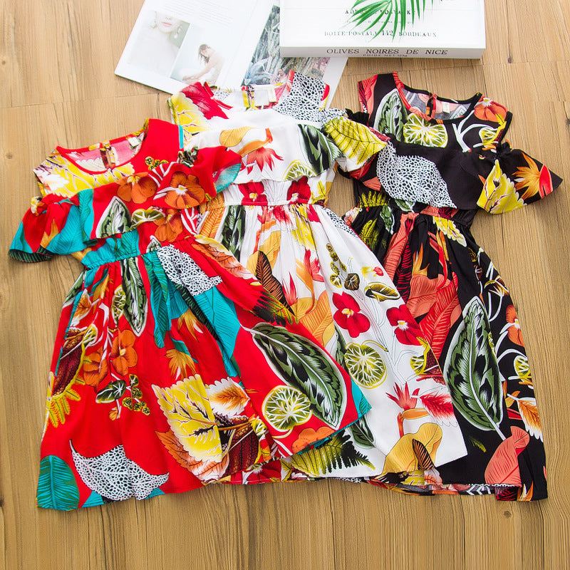 Small And Medium Girls' Rayon Silk Print Dress