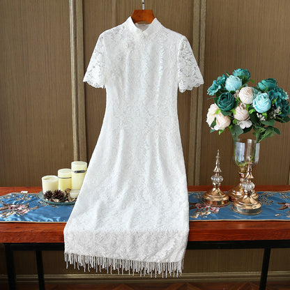 Bead Curtain Tassel Silk Flower Mid-length Improved Dress