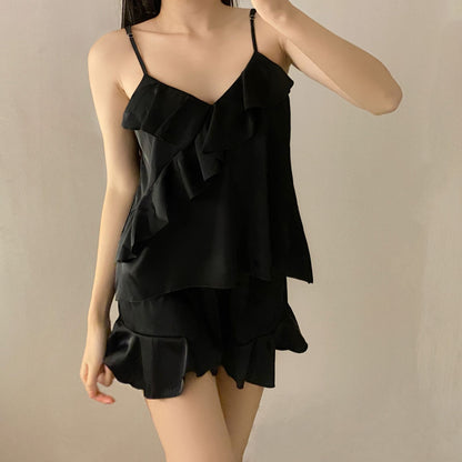 Ice Silk Women's Suspender Shorts Pajamas