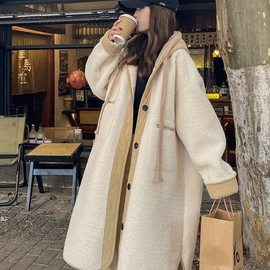 Faux Lamb Wool Coat Loose Casual Mid-length Cotton-padded Jacket