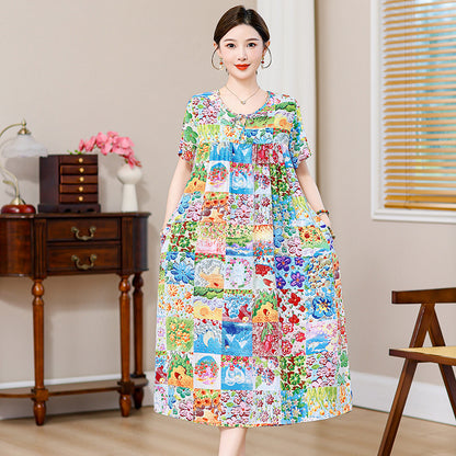 Loose Fat Mom Cotton Silk Long Skirt Cotton Summer