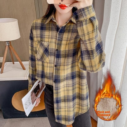 Women's Fashion New Retro Plaid Shirt Coat