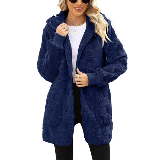 PlaidWhisper Hooded Plush Cardigan