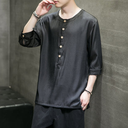 Ice Silk Shirt Men's Five-point Sleeves Plus Size