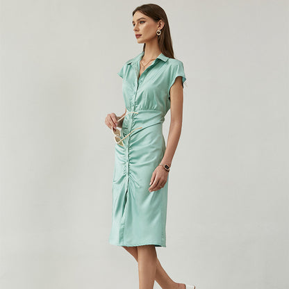High Waist Cardigan Simple Solid Color Mid Skirt Milk Silk Dress