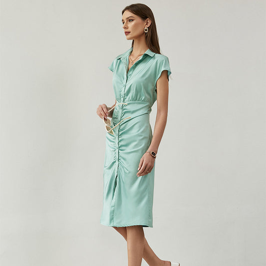 High Waist Cardigan Simple Solid Color Mid Skirt Milk Silk Dress