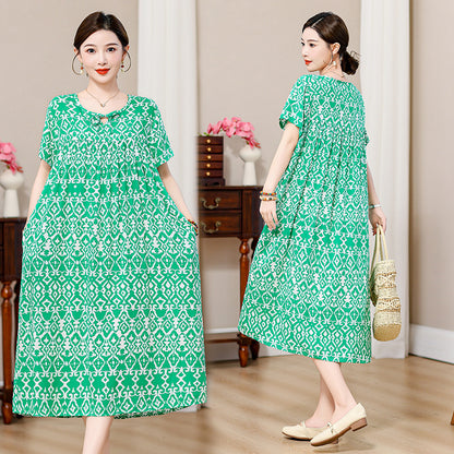 Loose Fat Mom Cotton Silk Long Skirt Cotton Summer