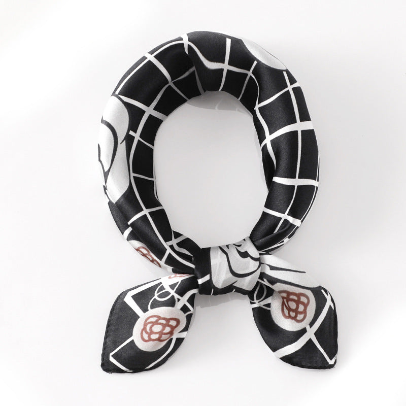 Silk Scarf Women's Spring And Summer New Fashion Professional All-match Printing Satin Silk Small Square Scarf Soft Scarf