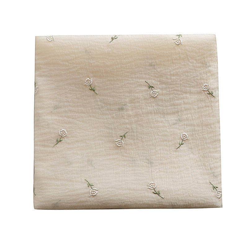 New Silk Crinkled Rose Embroidered Beige Fabric