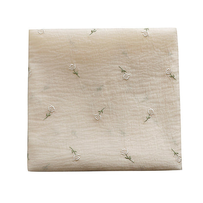 New Silk Crinkled Rose Embroidered Beige Fabric