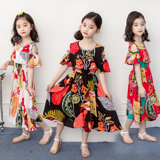 Small And Medium Girls' Rayon Silk Print Dress