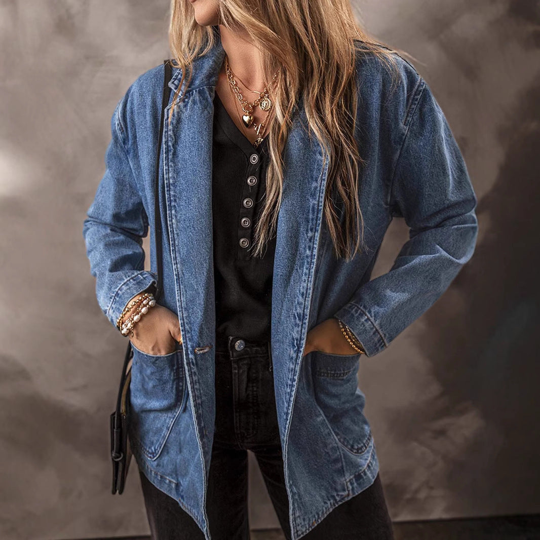 DenimChic Suit Collar Jacket