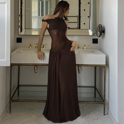 Elysian Curve Mesh One-Shoulder Dress