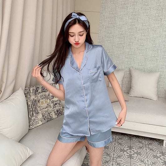 Silk Ladies Pajamas  Sleeve Shorts Suit Homewear