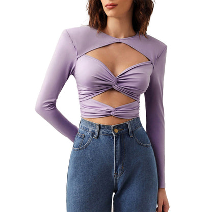 Women's Hollow Out Slim-fit Milk Silk Top