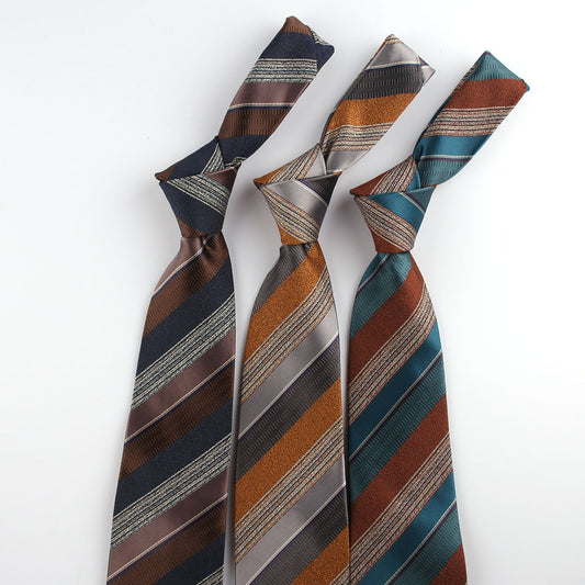 Business Clothing Tie Factory Wholesale Men's Trendy Striped Jacquard Polyester Silk Tie Work Workplace Amazon
