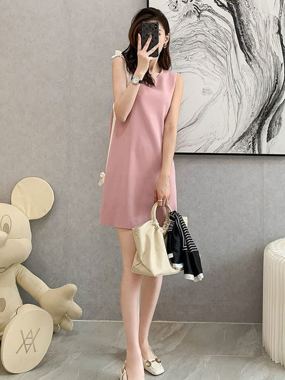 Ice Silk Knitted Dress Classic Style Sleeveless