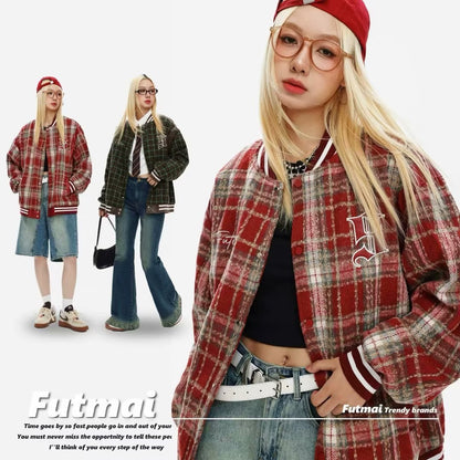 Autumn Crest Plaid Baseball Coat