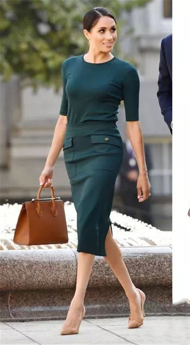 New Ice Silk Knitted Sweater Green Half Skirt
