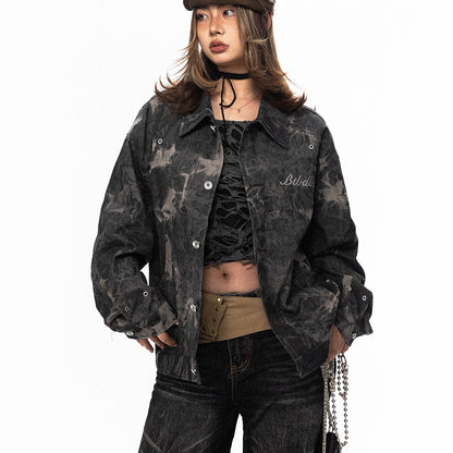 IndigoBloom Tie-Dyed Embroidered Denim Coat