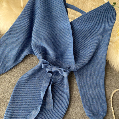 Fashionable And Simple V-neck Bright Silk Knitted Dress