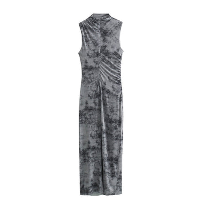 European And American Style Silk Net Printed Dress