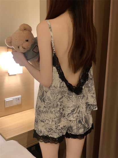 Women's Summer Ice Silk Vest Shorts Pajamas Suit