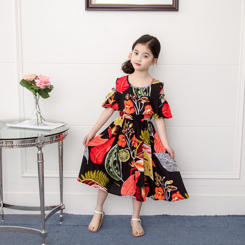 Small And Medium Girls' Rayon Silk Print Dress