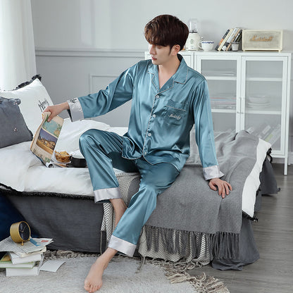 Ice Silk Couple Pajamas Spring And Summer Long-sleeved Printed Silk Pajamas