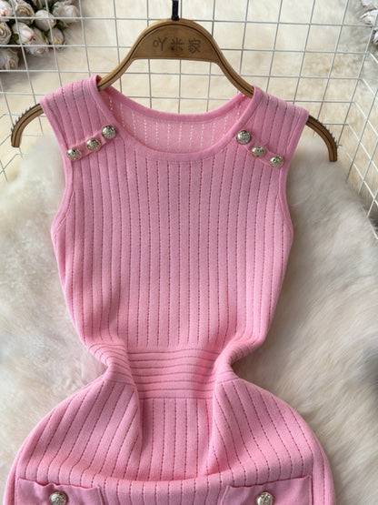 Elegant Inner Match Sleeveless Ice Silk Knitted Dress