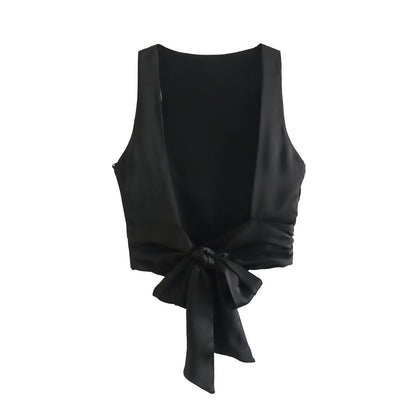 Women's Silk Satin Texture Backless Small Top