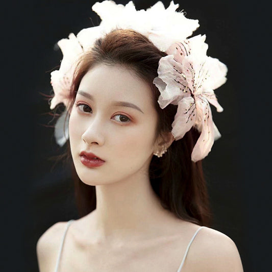 Handmade Silk Yarn Flower Headdress Bride