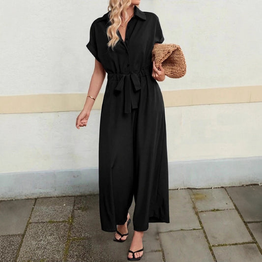 LuxeEase Lace-Up Polo Jumpsuit