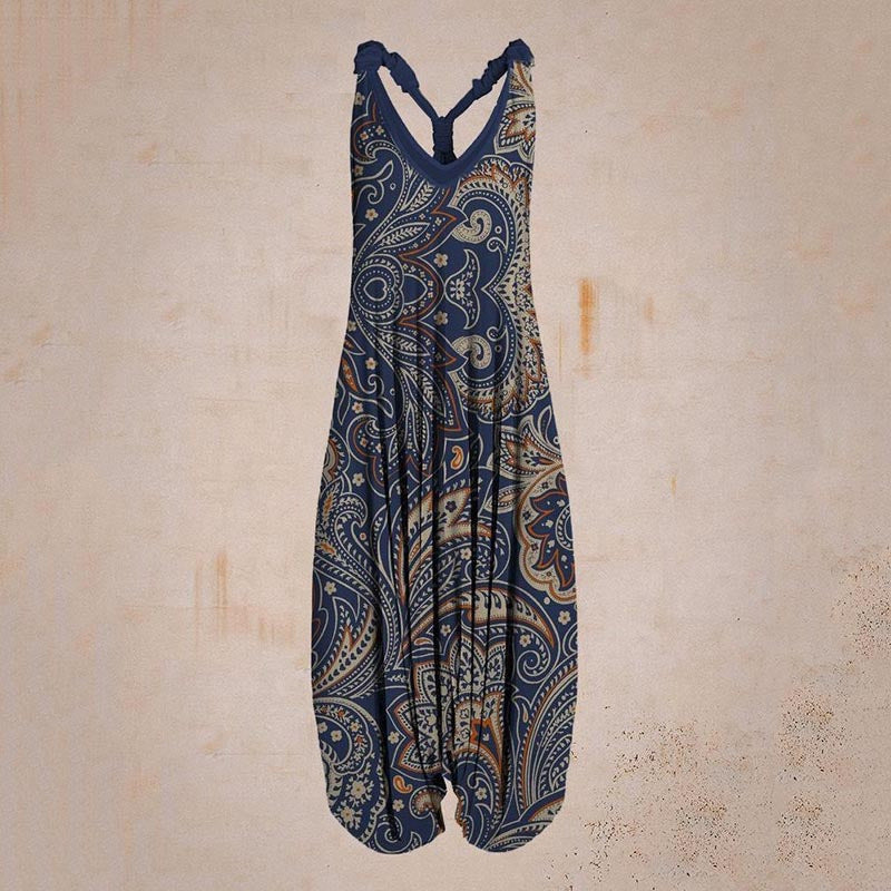 Printed Sleeveless Loose Milk Silk Suspender Jumpsuit
