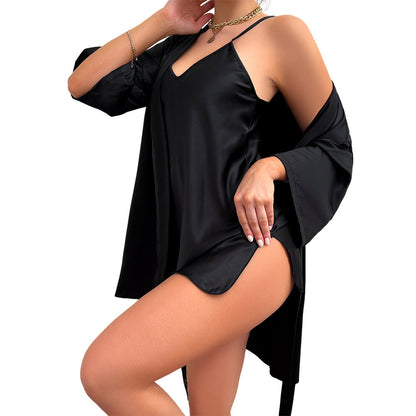 Plus Size Ice Silk Silk Nightdress Outerwear Gown Suit