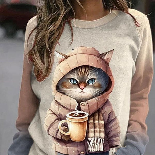 Chic Digital Print Loose Sweater
